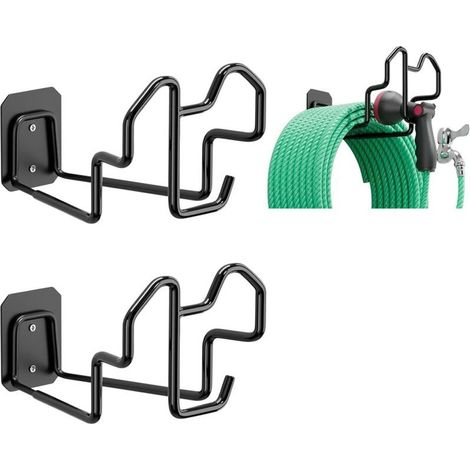 2 pièce Support Mur Pour Tuyau D'Arrosage, Range Tuyau D'Arrosage Murale, Crochet Porte-Tuyaux Fixation Murale Capacité 50kg Pour Garage Jardin Piscine Et Vélo (1/5)