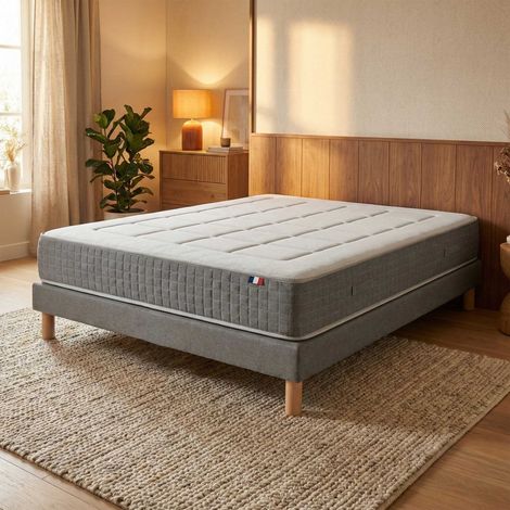 Ensemble matelas ressorts 7 zones H28 sommier lattes fixes gris 160 x 200 (1/5)
