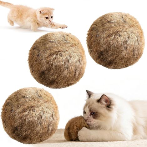 Pelotas interactivas para gatos, 3 juguetes con hierba gatera, pelota suave y esponjosa para gatos, pelota de piel sintética de conejo, juguetes con hierba gatera para gatos de interior, juguetes espo