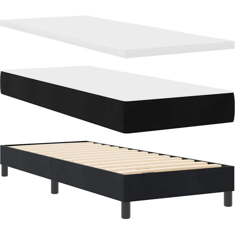 Lit simple,Lit Adulte,Lit à ressorts avec matelas noir 100x200 cm en velours Noir CFW168024 (1/5)