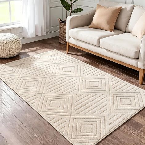 Tapis de Couloir 80x150cm Beige Moderne Lavable Paillasson de Cuisine Tapis 3D Géométrie Haut Bas Effet Antidérapant Tapis pour Salon Chambre Entrée (1/5)