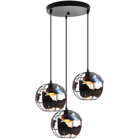 royaluxe- Lampe À Suspension Rétro Vintage En Métal Noir 3 Lumières Plafonnier Industriel Créatif Pour Chambre À Coucher, Café Et Bar (1/5)
