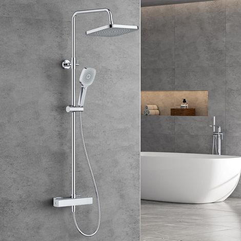 Colonne de douche avec mitigeur thermostatique, tige de douche réglable en acier inoxydable avec pomme de douche carrée de 25 cm et douche à main avec 3 types de jets (1/5)