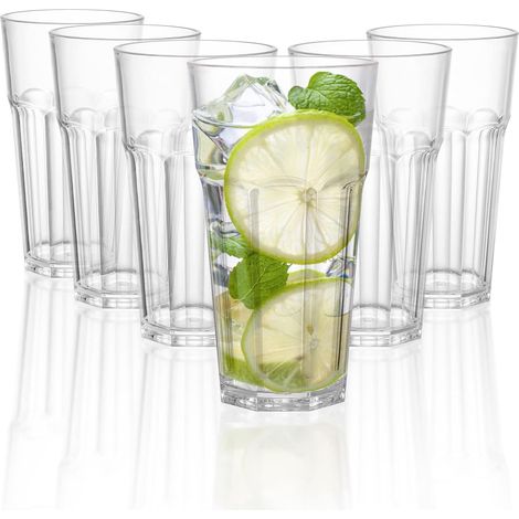 Lot de 6 gobelets en acrylique de 350 ml, verres à eau réutilisables, empilables et incassables (12 oz), réutilisables et empilables. (1/5)