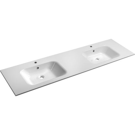 Sapho - Double-lavabo 181x52 cm, avec trop-plein, 2 trous pour robinetterie, blanc AC181 (1/4)