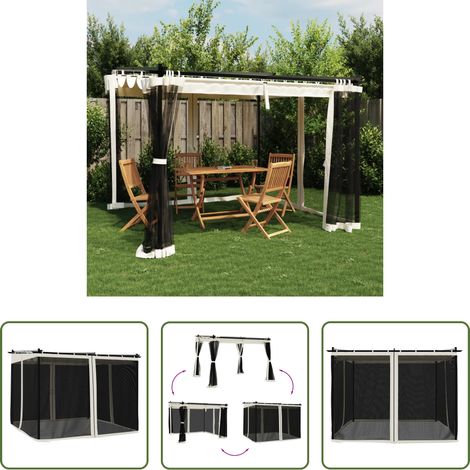 Espace de détente - Tonnelle avec parois en filet crème 3x3 m acier (1/5)