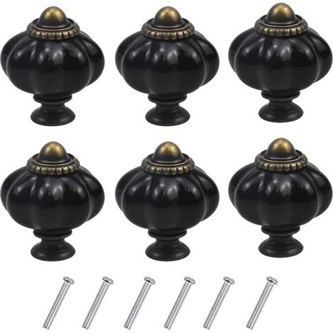 6 pomelli vintage in acrilico nero a forma di zucca per mobili – Maniglie per cassetti e porte, stile antico
