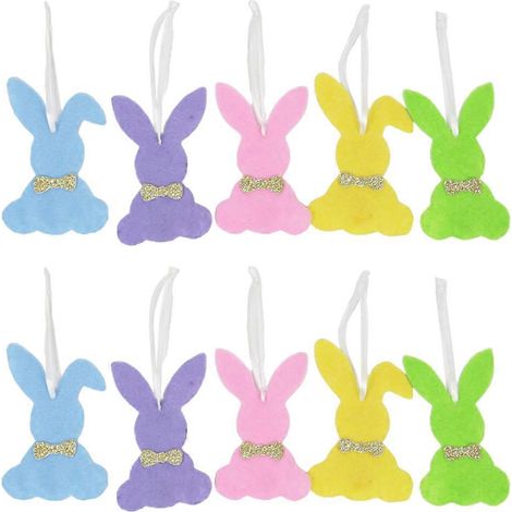 10 décorations de Pâques en feutrine, lapins, pendentifs, décorations de fête (couleurs assorties)-9.5x5.5cm (1/3)