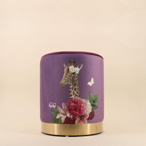 Pouf en velours imprimé Fancy girafe 37cm