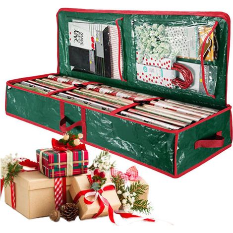 Boîte de rangement pour papier cadeau, rubans de Noël, organisateur de rangement pour décorations (1/4)