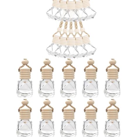Car Hanging Diffuser, 20 Empty Glass Car Diffusers, Refillable Glass Perfume Bottles for Fragrance Oil Scent, Car Home Decor (Diamond) (1/5)