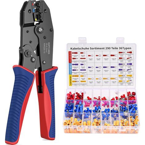 Crimpzange, GUPTOMES Crimp-Set 36 Typen 300 Teile AWG20-10 (0,5-1,5 mm²) (1,5-2,5 mm²) (4-6 mm²) Elektrikerzange Werkzeuge Elektrische Klemmen (AWG20-10) (1/5)