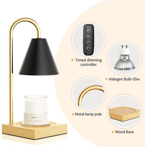 Chauffe-bougie, chauffe-bougie électrique, cadeau de pendaison de crémaillère, décoration pour nouvelle maison et chambre, chauffe-cire à intensité variable compatible avec 2 ampoules (noir). (1/4)