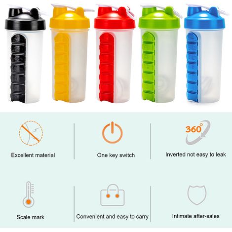 Gourde 2 en 1 de 700 ml avec pilulier intégré pour 7 jours, idéale pour les voyages, le bureau et la salle de sport. (1/5)