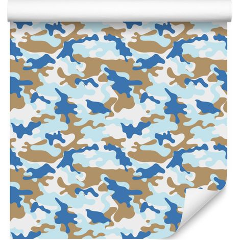 Papier peint camouflage militaire bleu et beige pour salon et chambre 50x1000 cm (1/5)