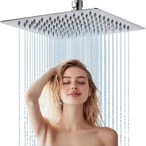 Regendusche Duschkopf Edelstahl 25x25cm Quadratisch Anti-Kalk-Düsen Chrom (1/5)