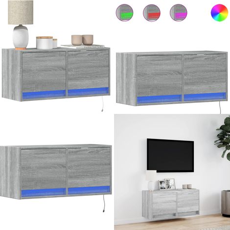 vidaXL TV-Wandschrank mit LED-Beleuchtung Grau Sonoma 80x31x38 cm (1/5)