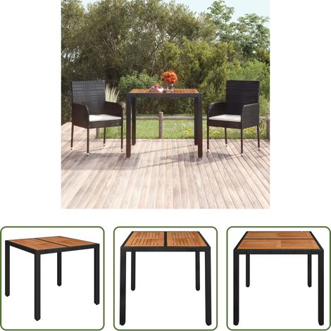 vidaXL Résine tressée - Table de jardin dessus en bois Noir 90x90x75 cm Résine tressée (1/5)