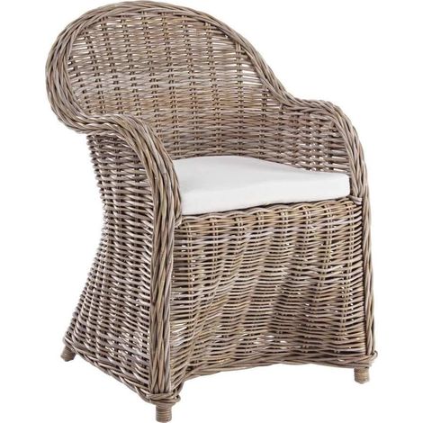 Sessel "Cap-Martin" mit Kissen aus natürlichem Rattan für Garten und Veranda h 89 cm -Natürlich (1/4)