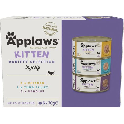 Applaws Cibo Naturale per Gatti, Multipack per Gattini Selezione di Pollo e Pesce in Gelatina - Confezione da 6 lattine da 70 g (1/4)