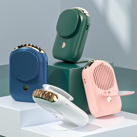 Leiser, wiederaufladbarer Mini-Nackenventilator mit USB-Anschluss, integriertem Kosmetikspiegel und 3 einstellbaren Geschwindigkeitsstufen, ideal zum Spazierengehen, Angeln und für Fitnessaktivitäten. (1/5)