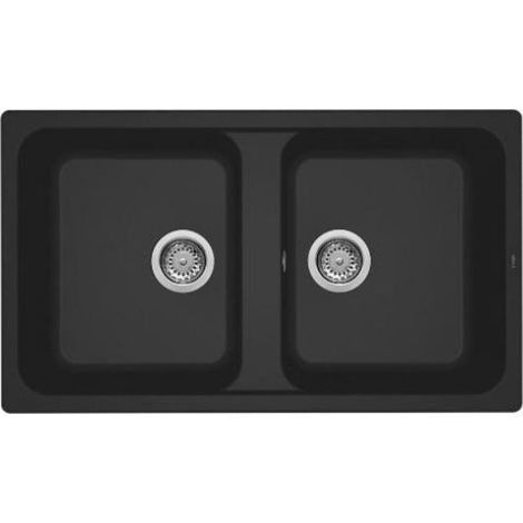 Elleci - Lavello Da Incasso In Composito Granitek 86x50 cm 2 vasche - Colore: Nero - Modello: Life (1/3)