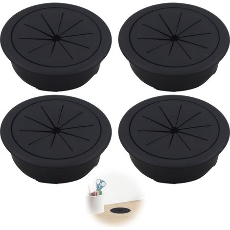 4 Passe-Cable Bureau Noir Plastique Cache Trou Organisateur Fils 60mm (1/5)