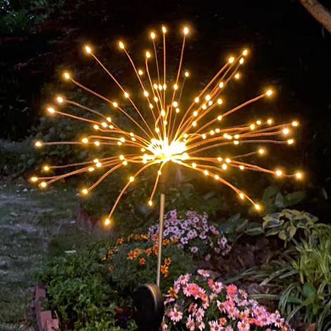 1 Guirnalda de luces solares, efecto fuegos artificiales, LED impermeables, 2 u 8 modos, para jardín, patio, macizo de flores. (1/5)