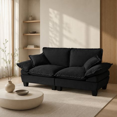 Divano 2 posti 194x82x90 cm nero – braccioli amovibili in ciniglia, struttura in legno MEUBLIV (1/5)