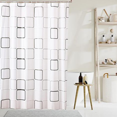 Rideau De Douche Anti Moisissure 180 X 200 cm, Épaissi PEVA Rideaux de Douche Tissu Lavable avec Crochets, Imperméable Antibactérien Séchage Rapide, pour Baignoire, Salle de Bain. (1/5)