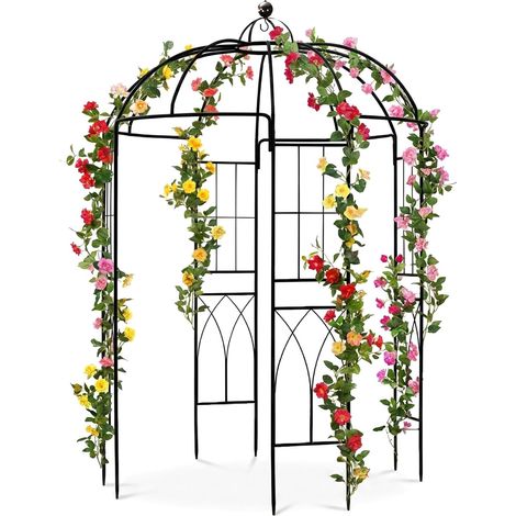 Garden French Style Metal Pergola, Climbing Plants, Patio, Rose Arch, Wedding Arch, Garden Column, 271 x 207 x 207 cm, Black (1/5)
