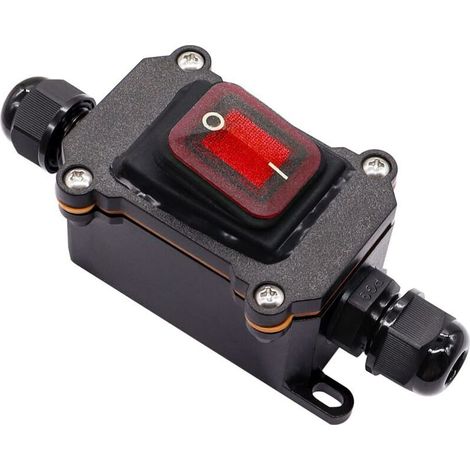 IP67 Interrupteur de câble étanche interrupteur de ligne On/Off 4 Bornes DPST Interrupteur d'extérieur 220V AC avec LED rouge Ligne double entrée et sortie H-K062-KCD4-201N-R-W,220V (1/4)