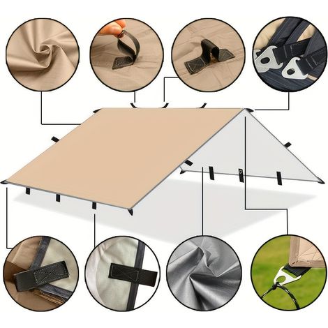 Bâche de survie multifonction 3 x 3 m avec multiples points d'attache — Aménagement de camping DIY, protection solaire (1/5)