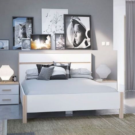 Lit 140x190 cm blanc et bois naturel (1/5)