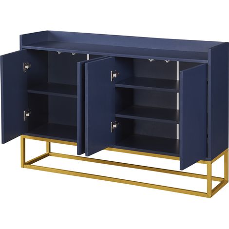 Buffet moderne au style minimaliste, meuble buffet sans poignée à 4 portes pour salle à manger, salon, cuisine (bleu marine) (1/5)