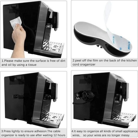 Organisateur De Cables - Support Adhesif En Silicone Pour Appareils De Cuisine - Compatible Avec Cafetieres Friteuses Mixeurs Et Autres Petits Electromenagers - Lot De 5 (1/5)