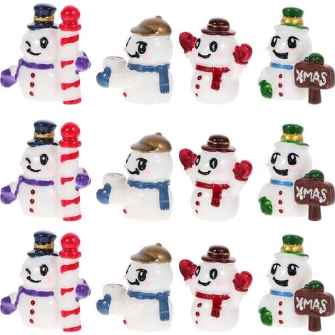 12pièces Figurines de Bonhommes de Neige Résine Décorations Miniatures pour Noël Petites Figurines de Bonhommes de Neige pour Village de Noël et Maison de Poupée (1/5)