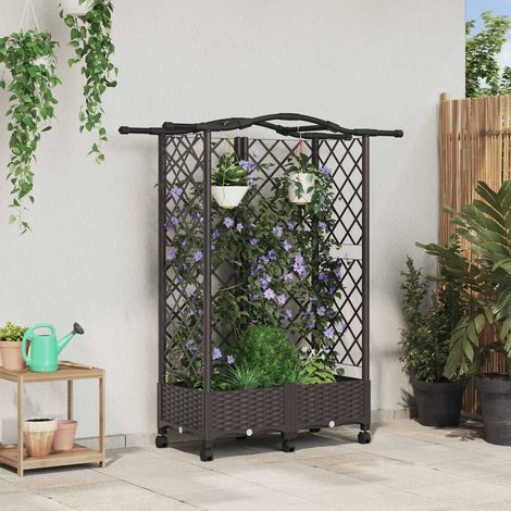 vidaXL Hochbeet mit Rankgitter und Dach Braun 124 x 40 x 129 cm PP (1/5)