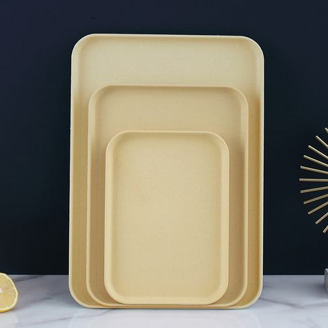 Plateau nordique en plastique pour salon, café, restaurant, jardin d'enfants, lot jaune petit (25cm17cm) (1/4)