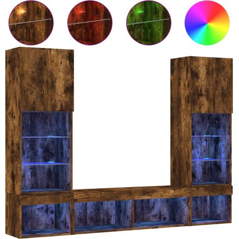 Meubles TV muraux, Armoires TV suspendues avec LED 5 pcs chêne fumé bois d'ingénierie fr2789 - Maison La Vie