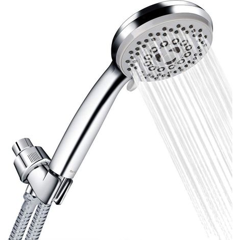 Pommeau de douche flexible, pomme de douche anticalcaire à main, 5 modes d'économie d'eau haute pression, ABS + acier inoxydable, salle de bain (1/4)