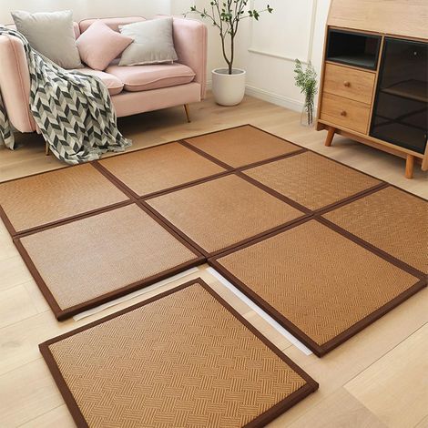 Matelas japonais pliant en rotin avec support antidérapant, ferme et confortable - 9pcs-6060cm (1/2)