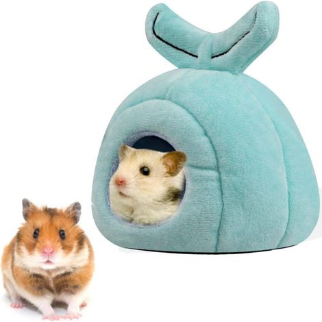 Hamsterhöhlenbett, warmer Winterversteck für Kleintiere, mit herausnehmbarem Kissen, rutschfestem Käfigzubehör, geeignet für Zwerghamster, große Ratten, Igel, Gleithörnchen und Eichhörnchen (Blauwale)
