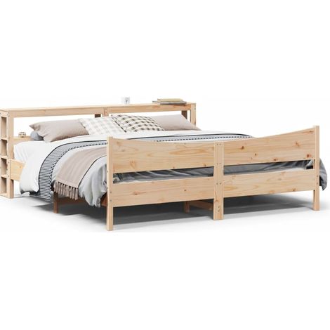Estructura de cama con cabecero madera maciza de pino 200x200cm