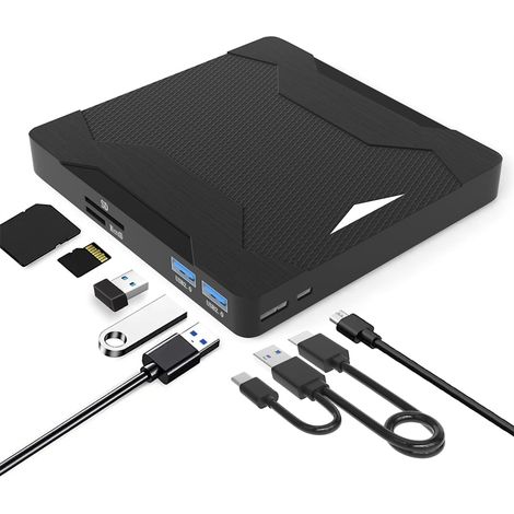 Lecteur DVD Externe USB 3.0 - Compatible Type-C - Lecture Et Gravure CD DVD - 7 En 1 Avec Emplacements Carte SD TF - 145 X 147 X 15 Mm - 1 Pièce