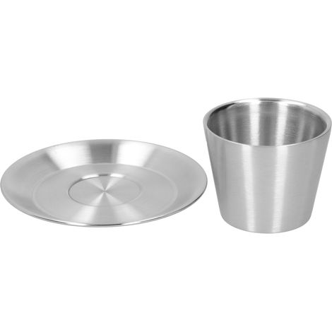Tasse à café en acier inoxydable double paroi avec soucoupe - Ensemble de mugs pour thé et boissons chaudes (1/5)