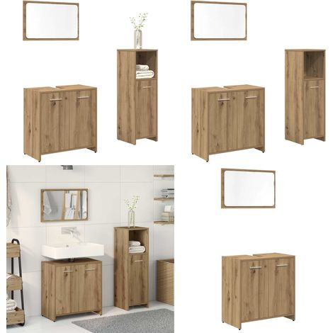 Juego de muebles baño 3 piezas madera ingeniería roble artisan - Muebles de baño de madera - Muebles de baño con espejo