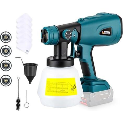 Pistolet a Peinture, Batterie système de pulvérisation Compatible avec Bosch 18V avec raccords de Nettoyage et de soufflage, 4 Buses en cuivre et 3 Motifs, (sans Batterie) (1/5)