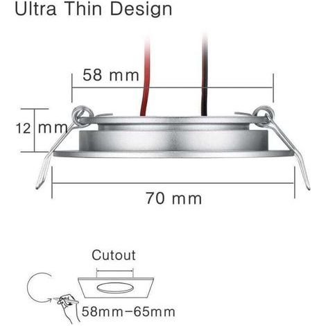 Lot de 4 spots LED encastrables 12V – Trou 58-65mm – 3W 3200K blanc chaud – Aluminium ultra mince pour camping-car et bateau (1/3)