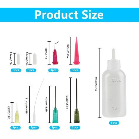 5 Pcs Applicateur de Bouteille Aiguille, Flacon Applicateurs à Pointe d'aiguille, Flacons Aiguilles avec 17 Aiguille de Distribution et Capuchons pour Colle Bricolage Huile Peinture Acrylique (50ml)